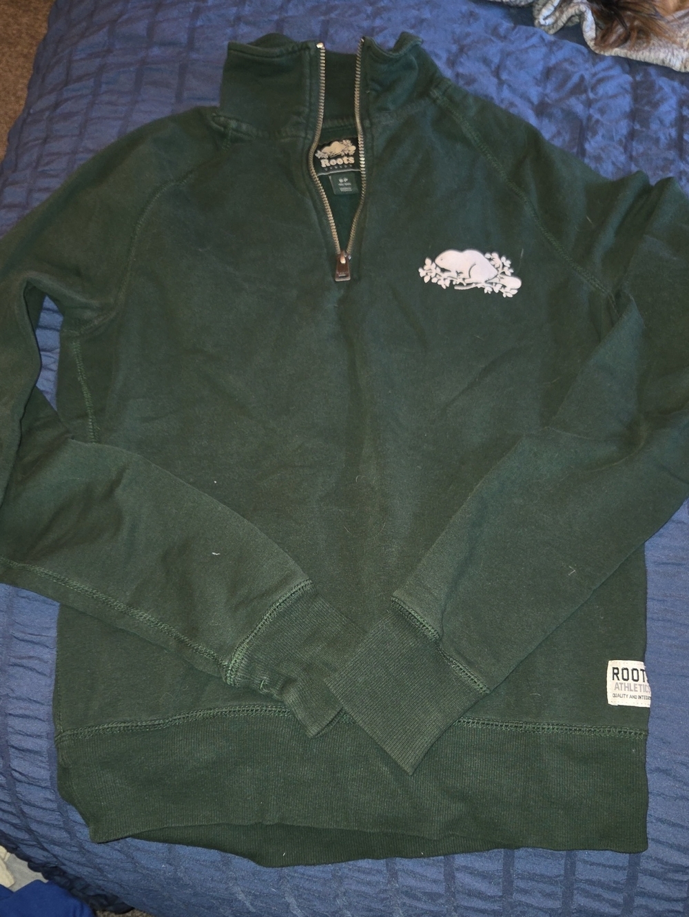 Roots Women's Dark Green Quarter-Zip Pullover Sweatshirt